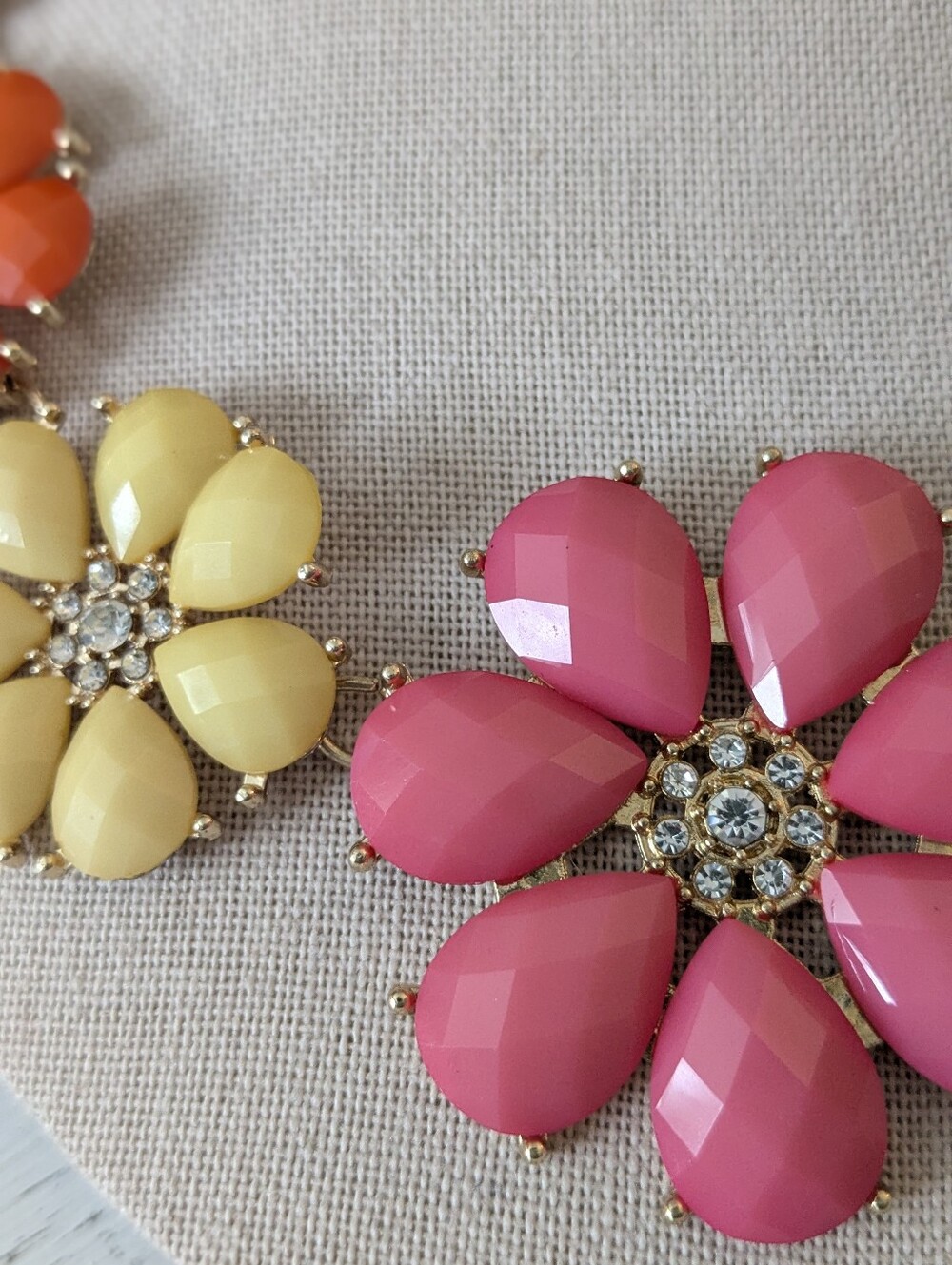 Colorful Floral Statement Necklace | Gold Tone Rhinestone Bib Necklace - Picture 3 of 4